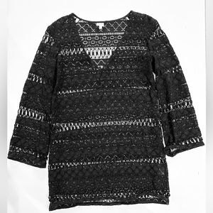 Milly‎ Cabana Black Long Sleeve Swimsuit Coverup in Small